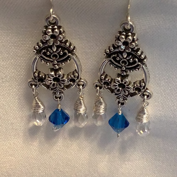 Blue Crystal Earrings - Picture 1 of 3